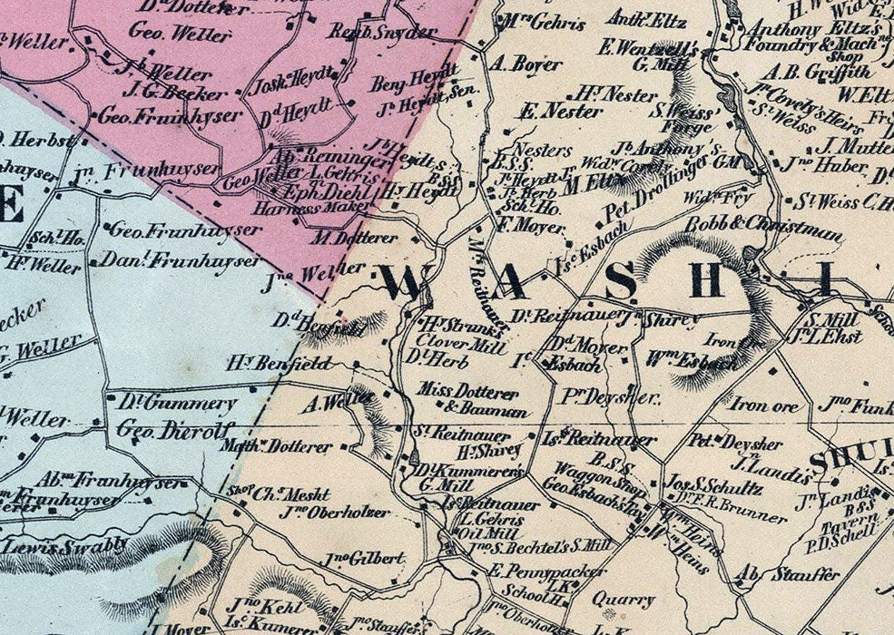 1862 Map of District Pike Washington Earl and Colebrookdale Townships Berks County Pennsylvania