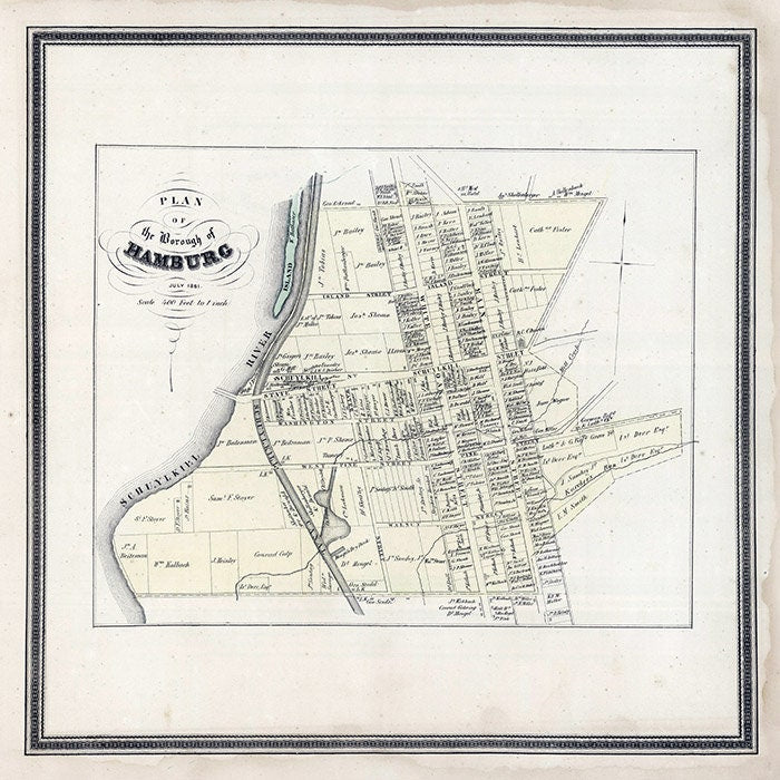 1862 Map of Hamburg Berks County Pennsylvania