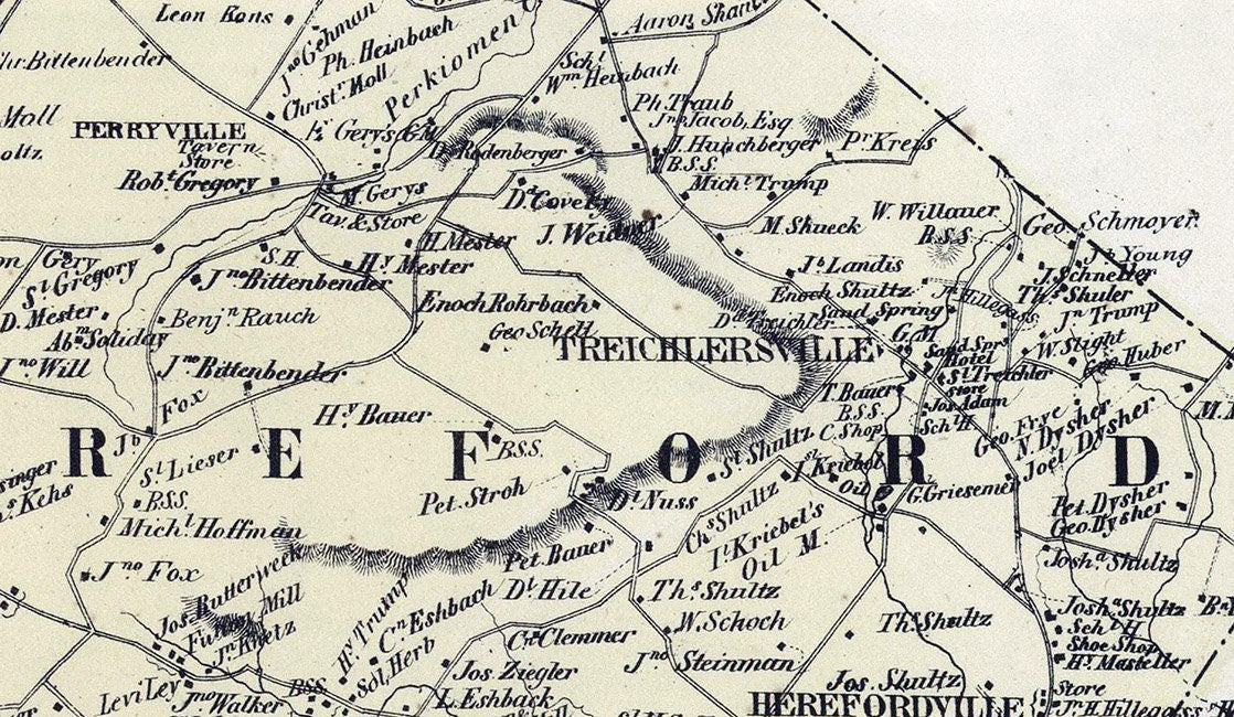 1862 Map of Long Swamp District Hereford and Washington Townships Berks County Pennsylvania