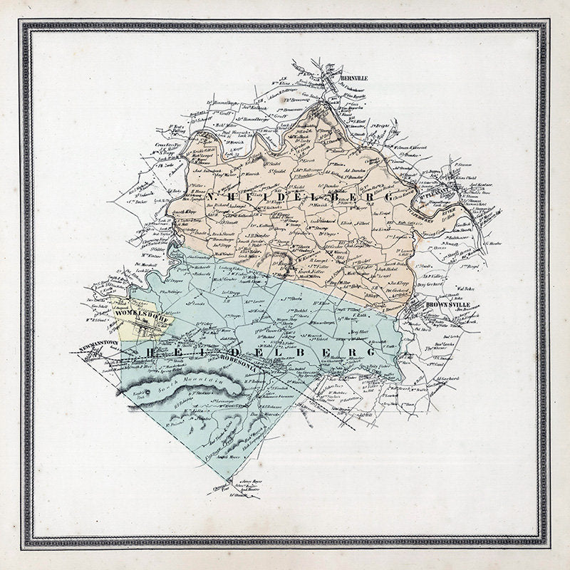 1862 Map of North Heidelberg and Heidelberg Townships Berks County Pennsylvania