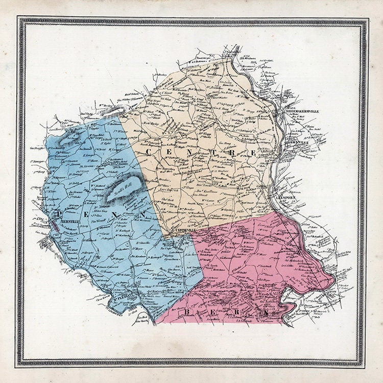 1862 Map of Penn Centre and Bern Townships Berks County Pennsylvania