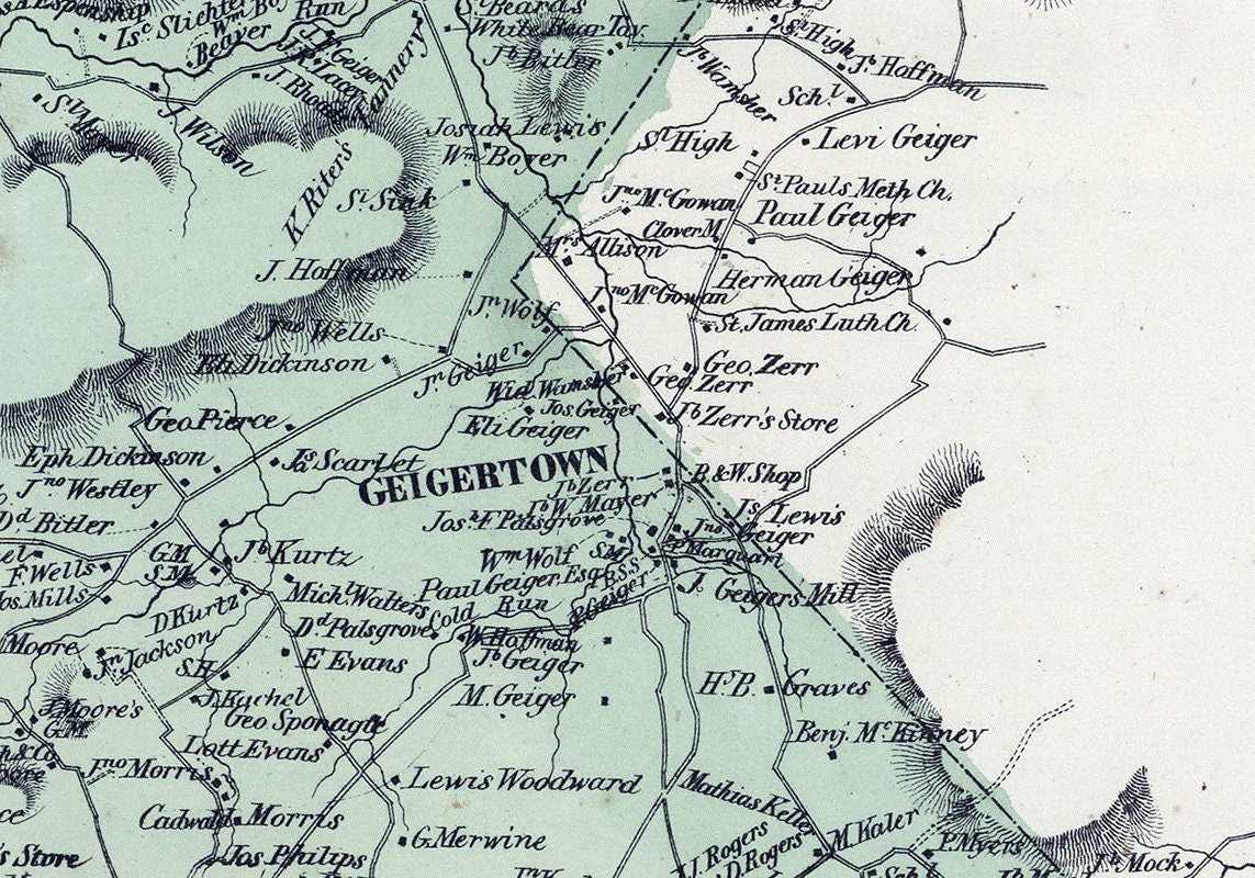 1862 Map of Robeson and Caernarvon Townships Berks County Pennsylvania