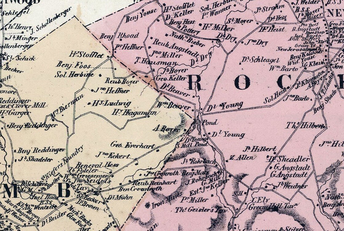 1862 Map of Ruscomb Manor and Rockland Townships Berks County Pennsylvania