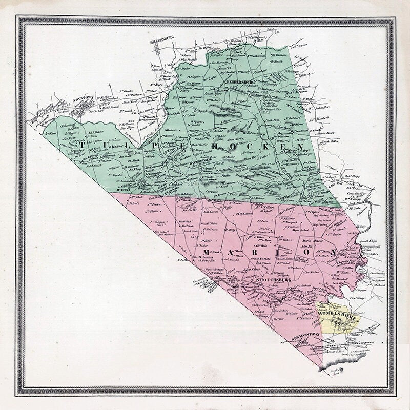 1862 Map of Tulpehocken and Marion Townships Berks County Pennsylvania