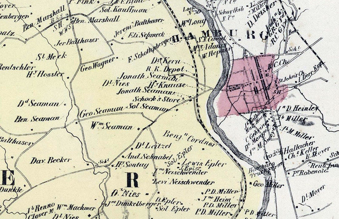 1862 Map of Upper Bern Townships Berks County Pennsylvania