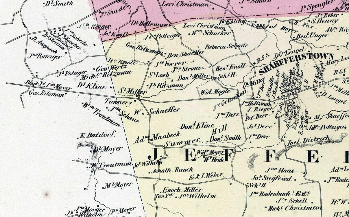 1862 Map of Upper Tulpehocken and Jefferson Townships Berks County Pennsylvania