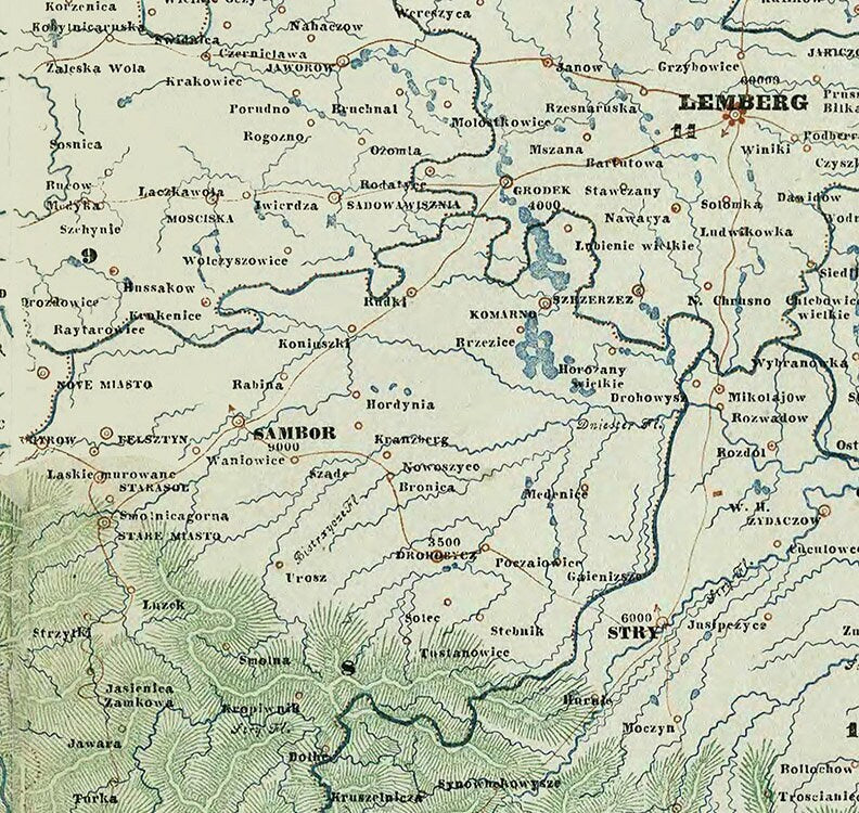 1864 Topo Map of Galicia Austro Hungarian Empire Galizien