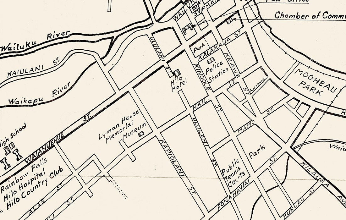 1937 Town Map of Hilo Hawaii