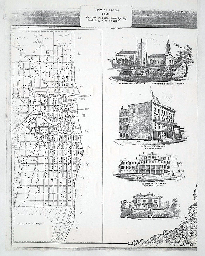 1858 Map of Racine Racine County Wisconsin