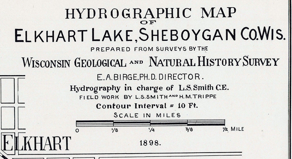 1898 Map of Lake Elkhart Sheboygan County Wisconsin