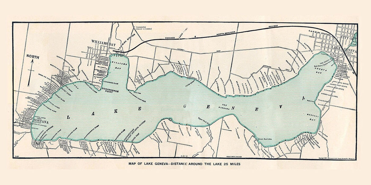 1915 Map of Lake Geneva Walworth County Wisconsin
