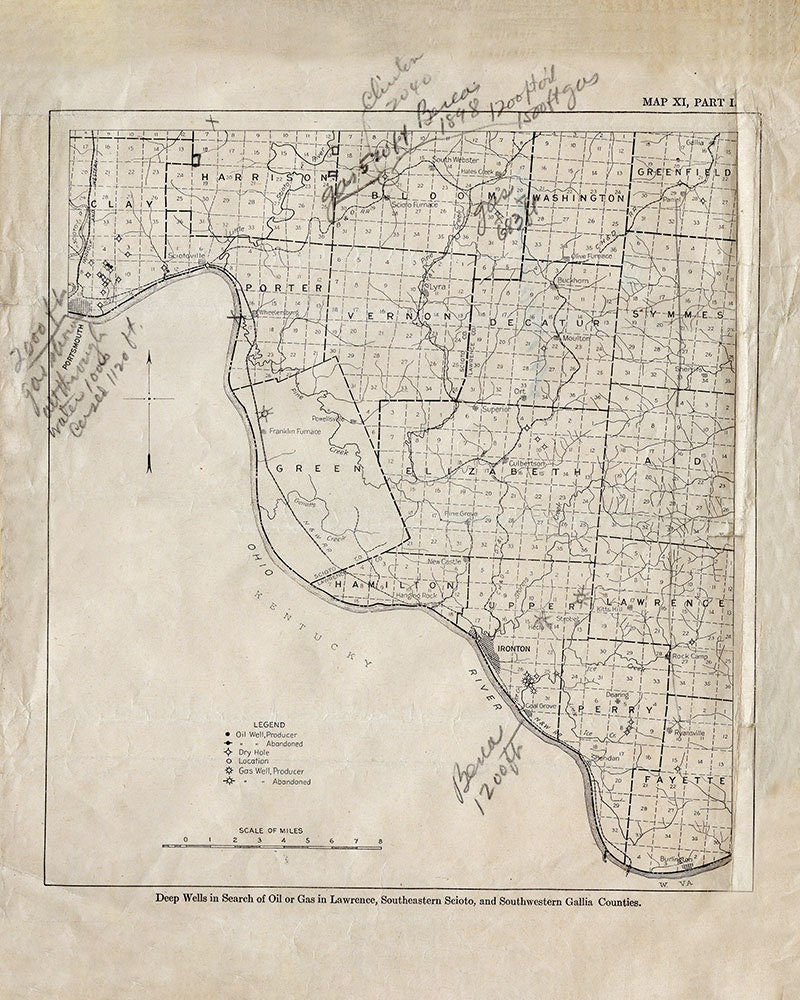 1916 Oil & Gas Well Map of Lawrence Scioto and Gallia County Ohio