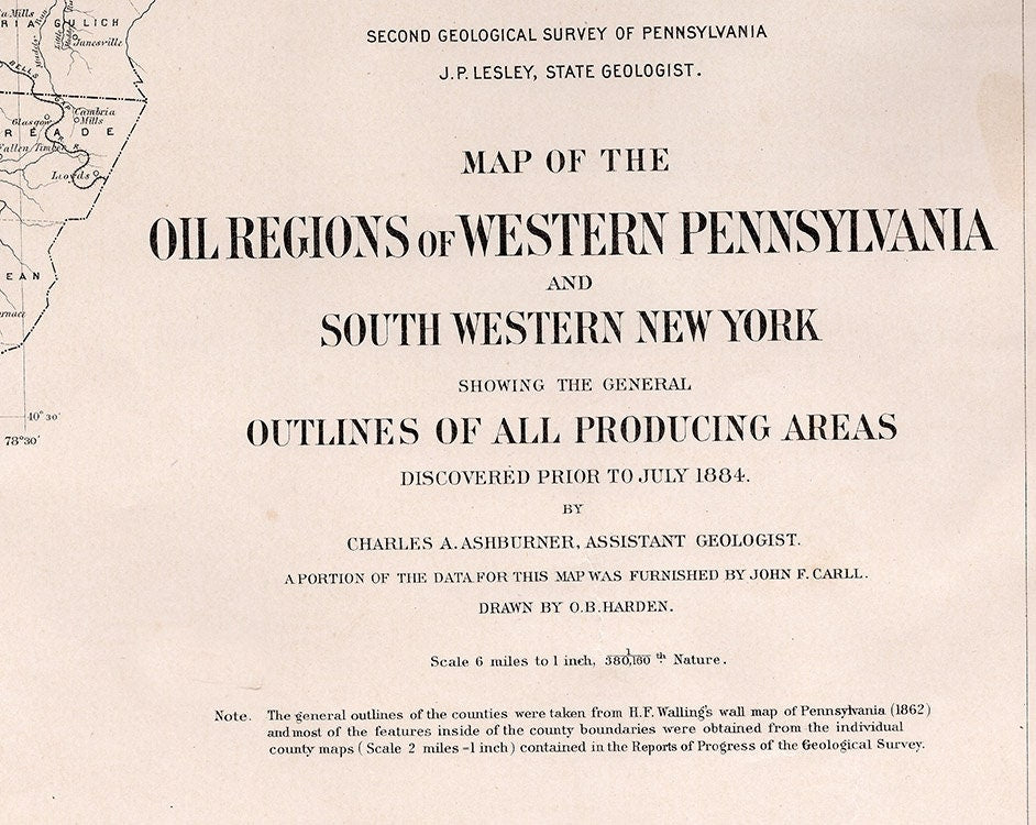 1884 Map of the Oil Regions of Western Pennsylvania & SW NY