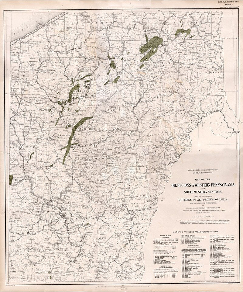 1884 Map of the Oil Regions of Western Pennsylvania & SW NY