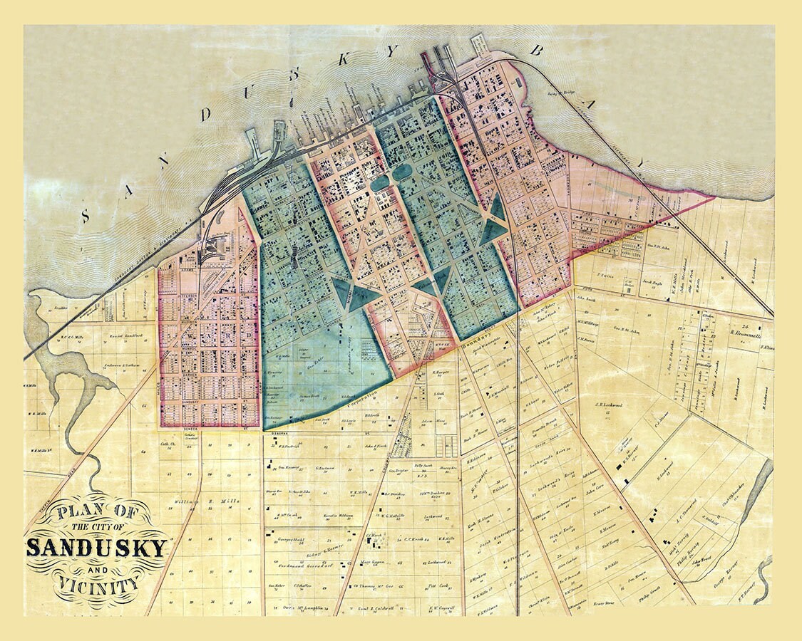 1863 Map of Sandusky Erie County Ohio