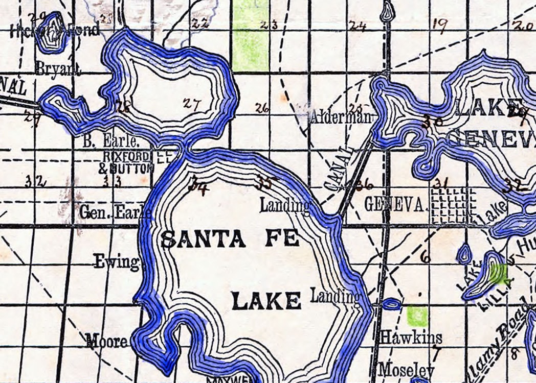 1876 Map of Santa Fe Canal and the lake region Florida