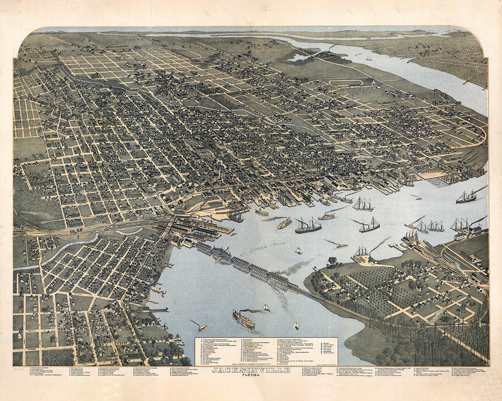 1893 Panoramic Map of Jacksonville Florida