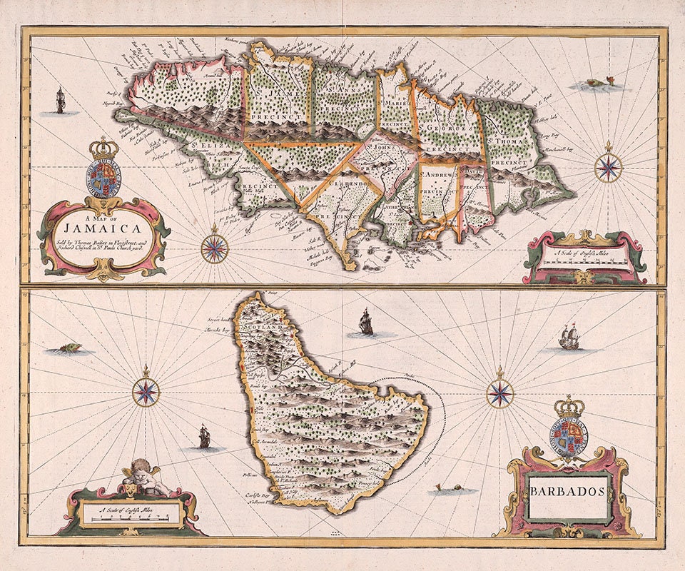 1676 Map of Jamaica & Barbados
