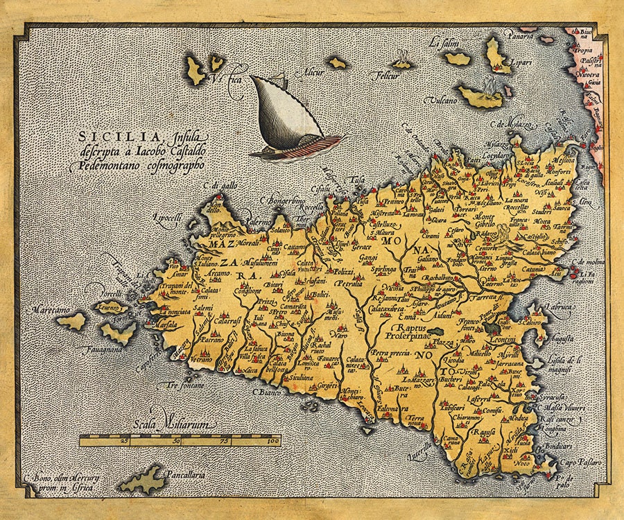 1600 Map of Sicily Italy
