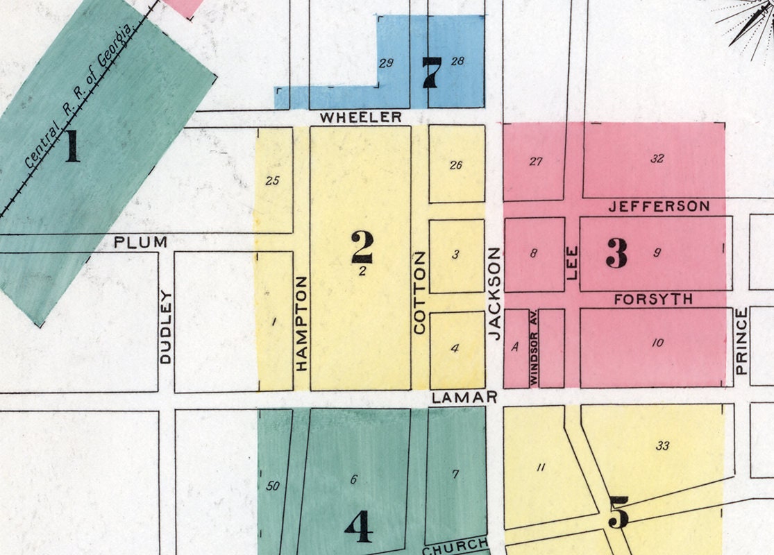 1895 Town Map of Americus Sumter County Georgia