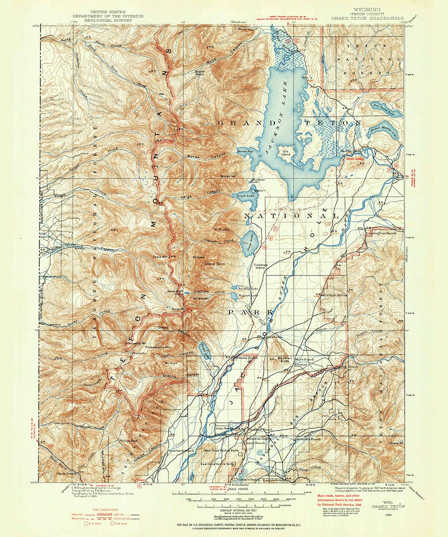 1899 Topo Map of Grand Teton Wyoming Quadrangle Jackson Lake