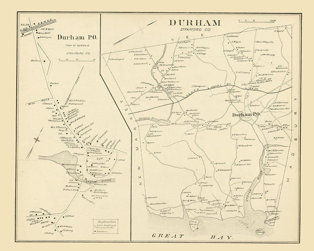 1892 Map of Durham Strafford County New Hampshire