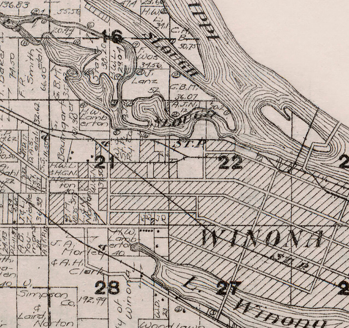 1916 Map of Winona Minnesota