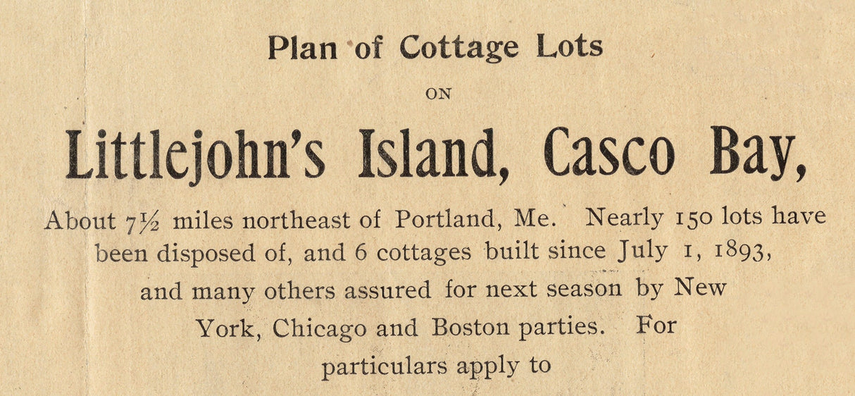 1893 Map of Littlejohns Island Cottage Lots Casco Bay Maine
