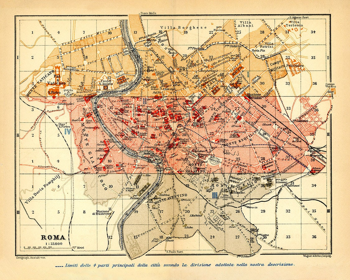 1910 Map of Rome Italy By Baedeker