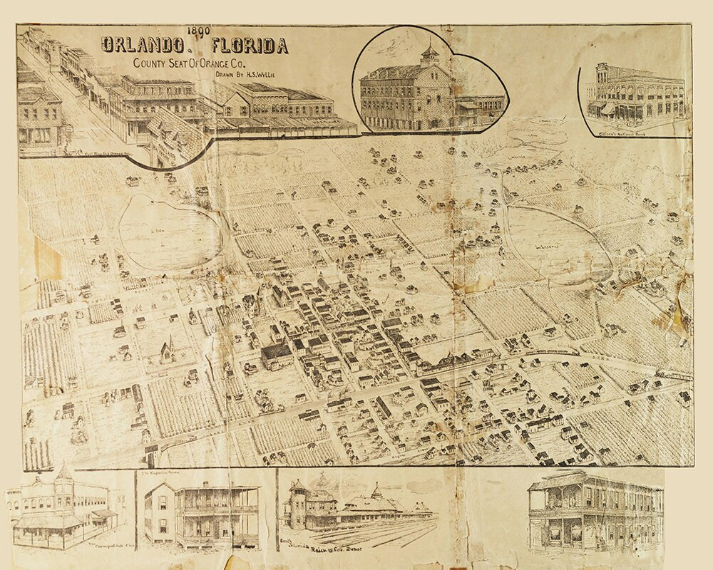 1890 Panoramic Map of Orlando Florida