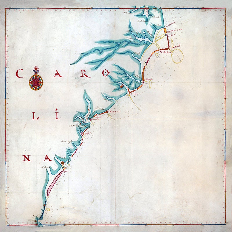 1667 Nautical Map of Carolina from Cape Henry to Saint Augustine