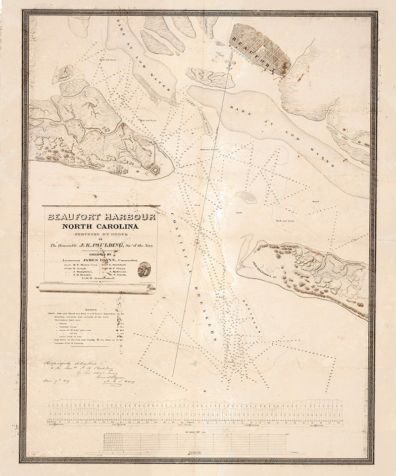 1839 Nautical Map of Beaufort Harbour North Carolina