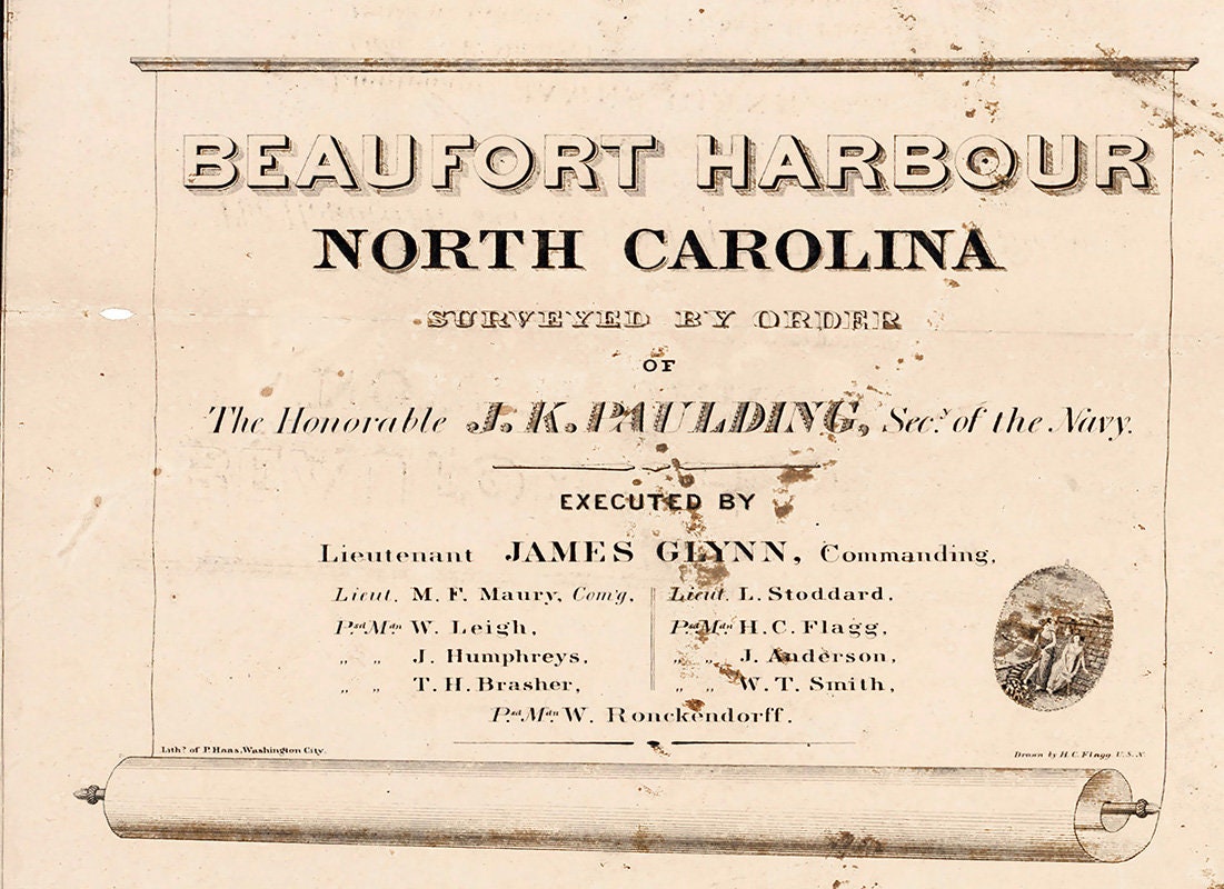 1839 Nautical Map of Beaufort Harbour North Carolina