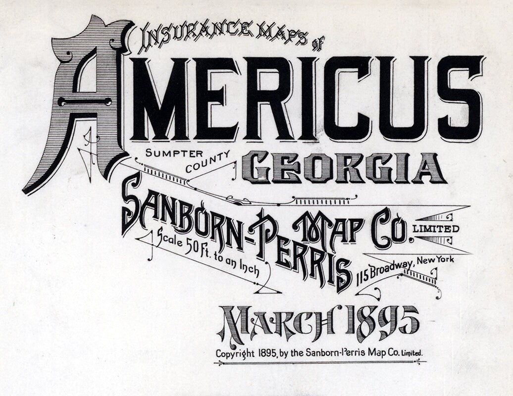 1895 Town Map of Americus Sumter County Georgia