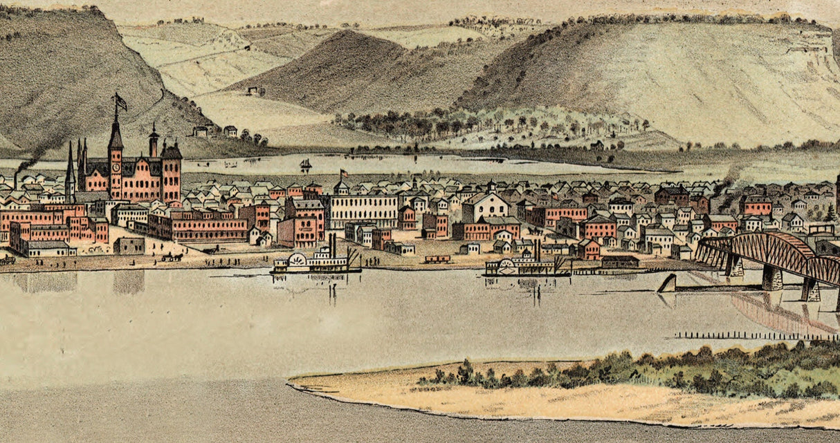 1874 Panoramic Map of Winona Minnesota