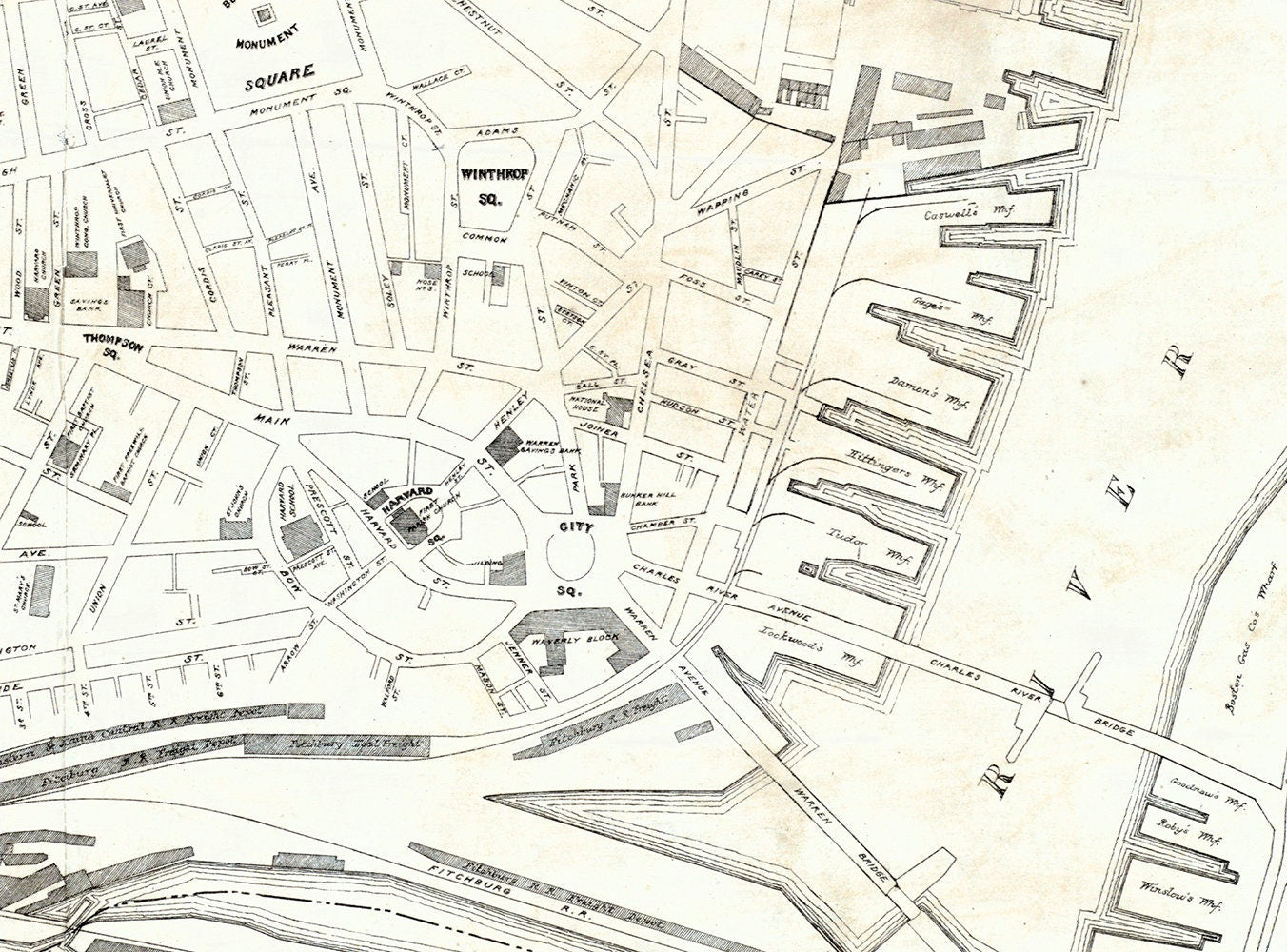 1879 Map of Charlestown Boston Massachusetts