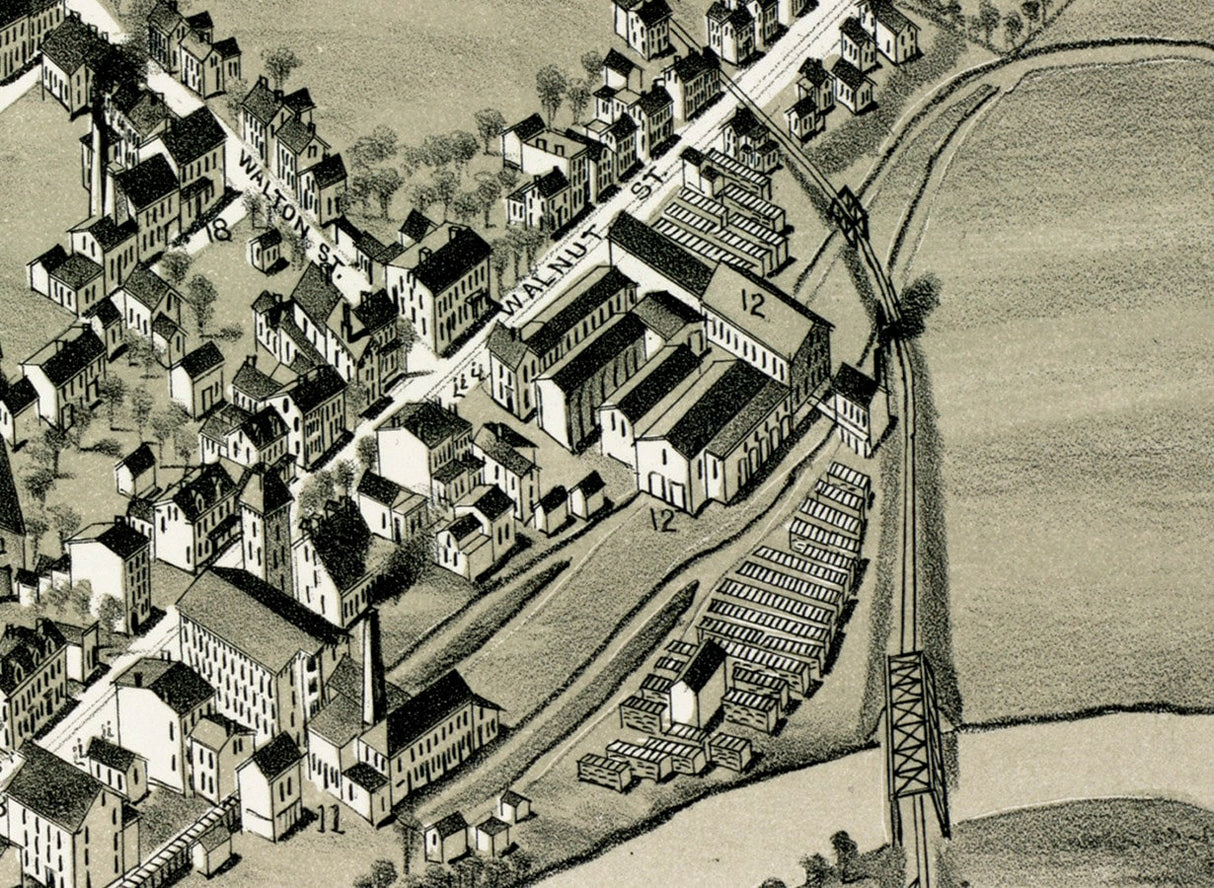 1884 Panoramic Map of Stroudsburg Pennsylvania