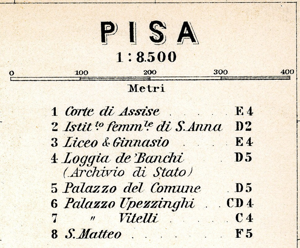 1910 Map of Pisa Italy By Baedeker