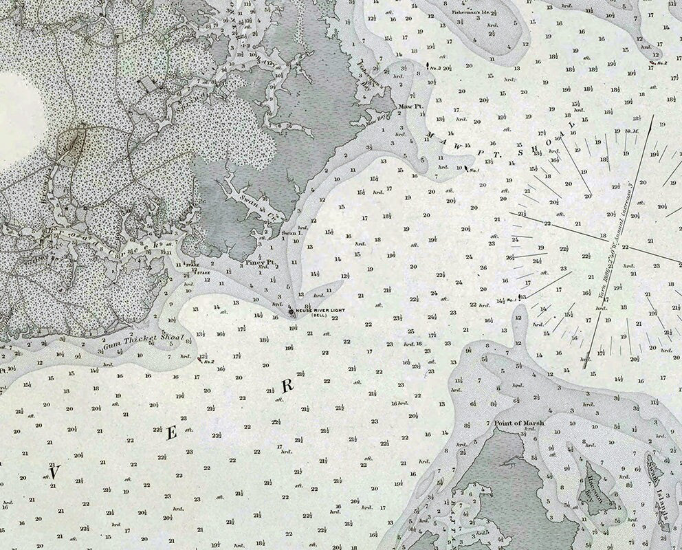 1879 Nautical Map of Neuse River North Carolina to Newbern