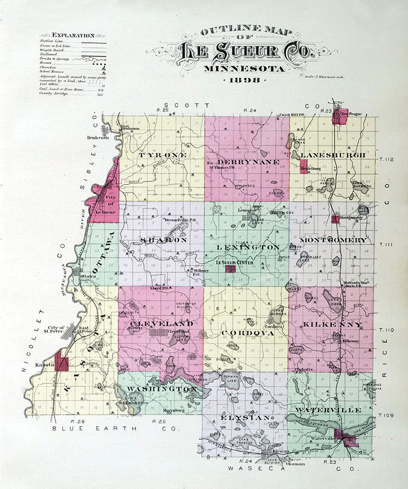 1898 Map of Le Sueur County Minnesota