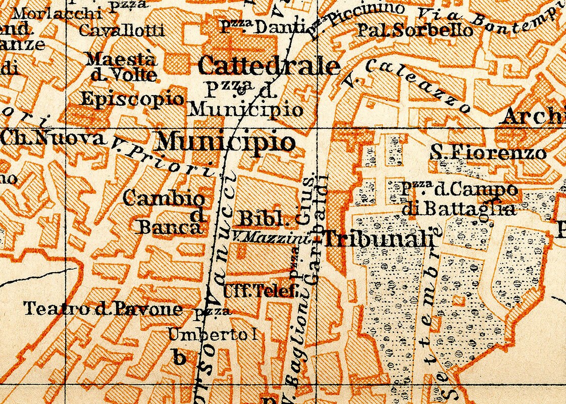 1910 Map of Perugia Italy by Baedeker