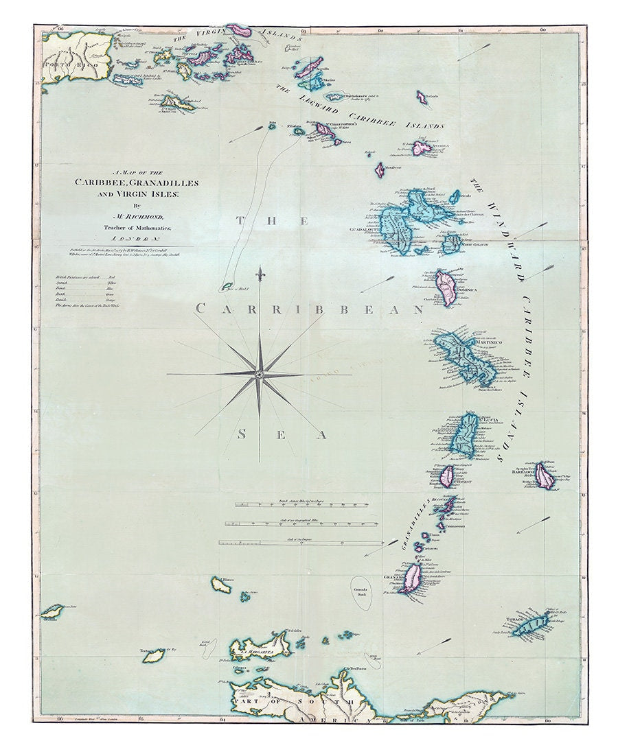 1789 Map of the Carribbean Sea and Islands