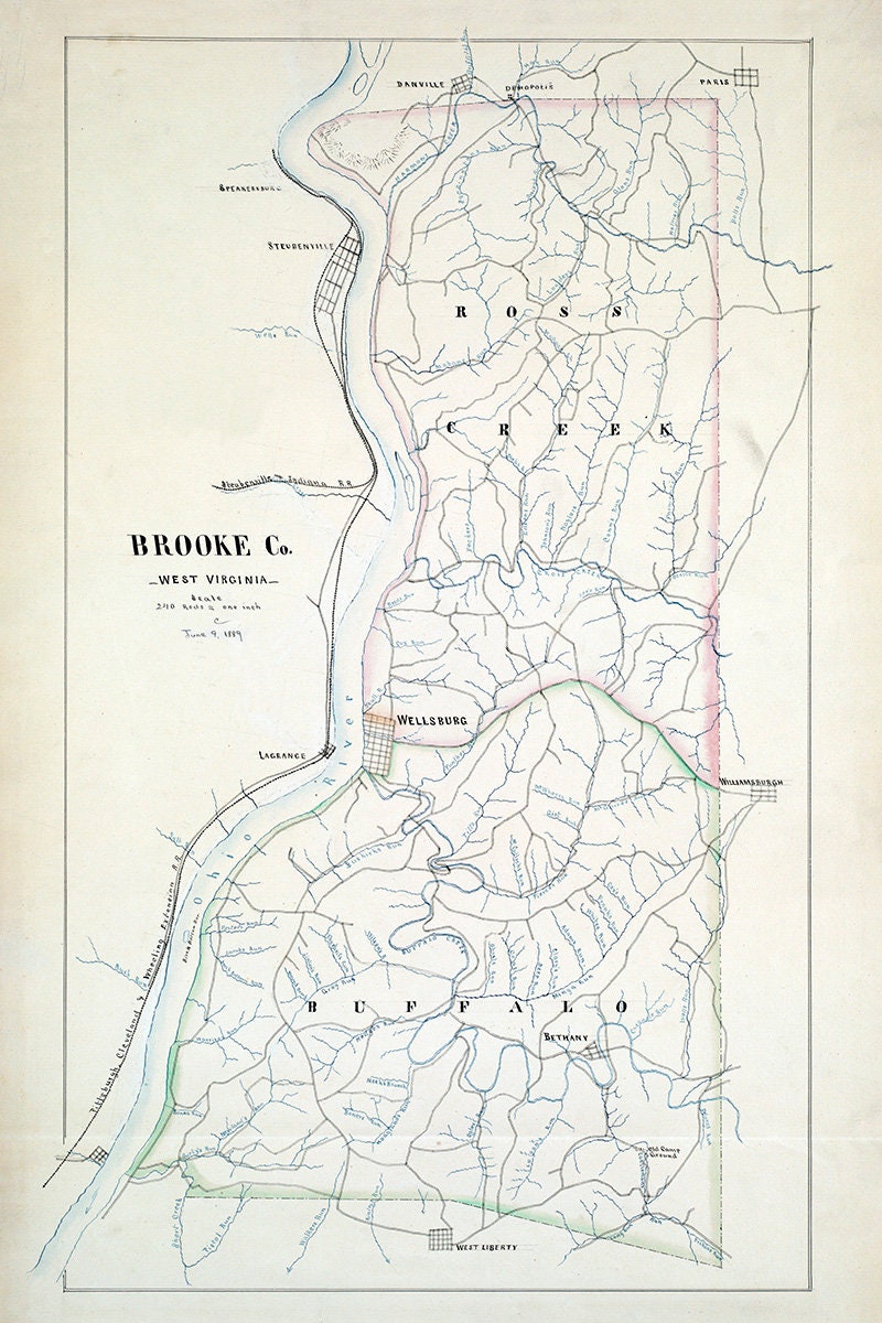 1889 Map of Brooke County West Virginia