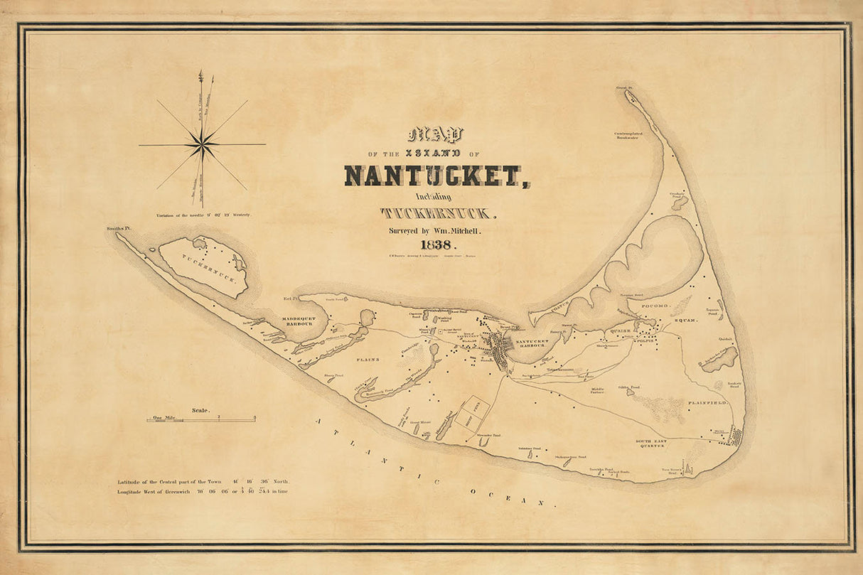 1838 Map of The Island of Nantucket Massachusetts