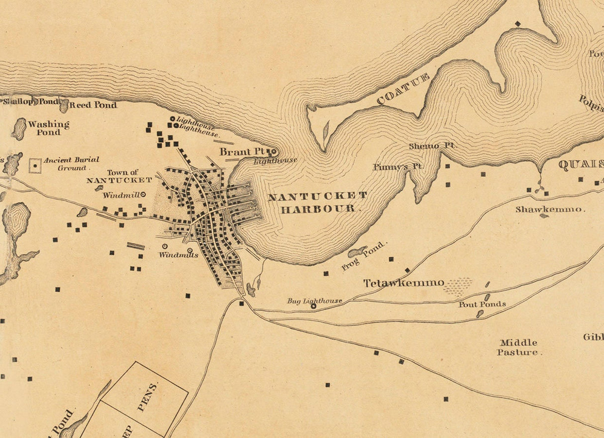 1838 Map of The Island of Nantucket Massachusetts