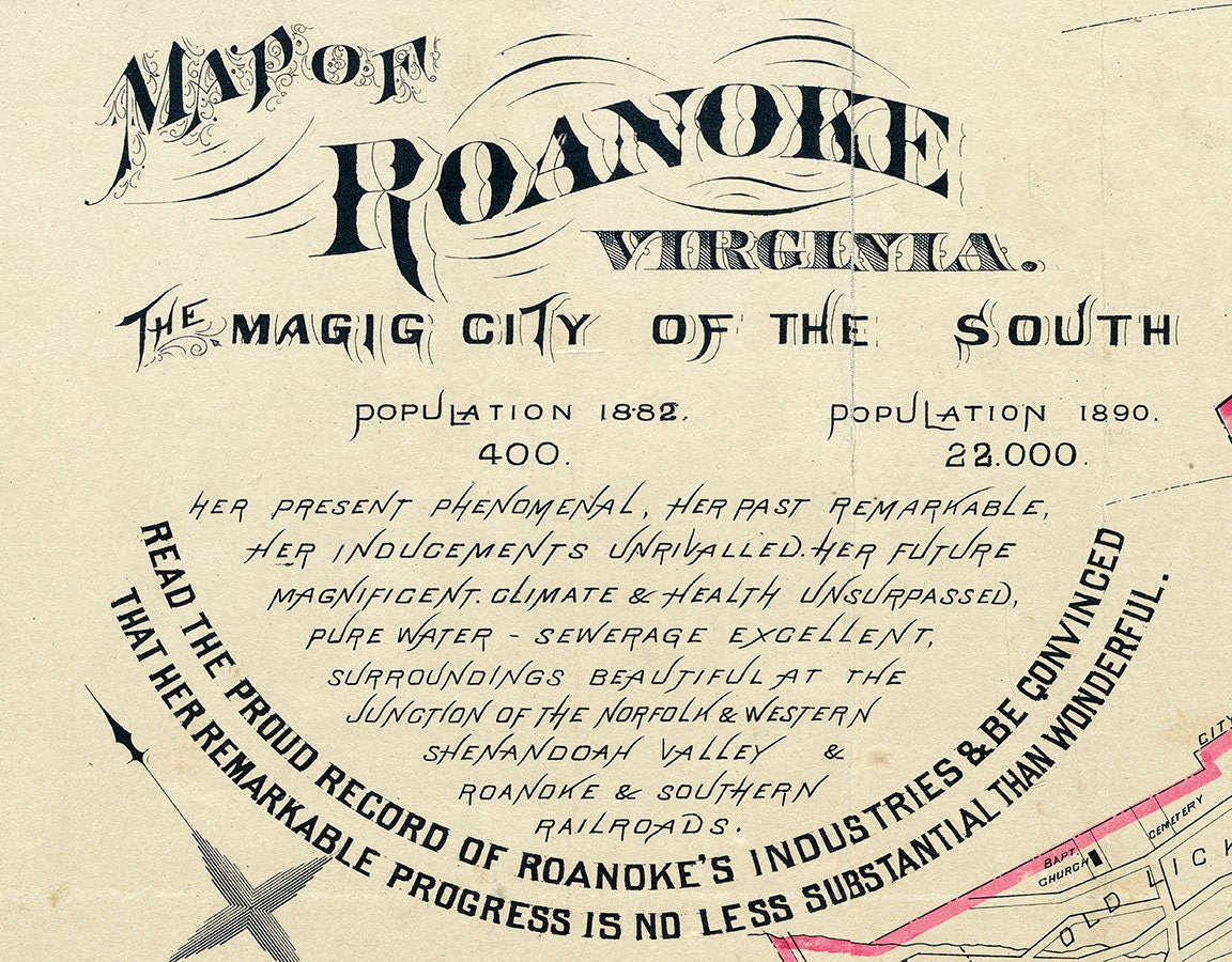 1890 Map of Roanoke Virginia