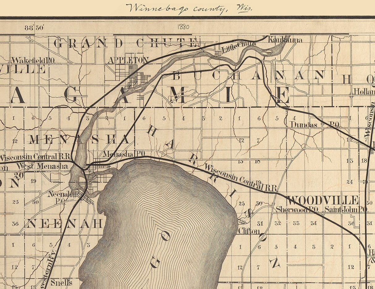 1880 Map of Winnebago County Wisconsin