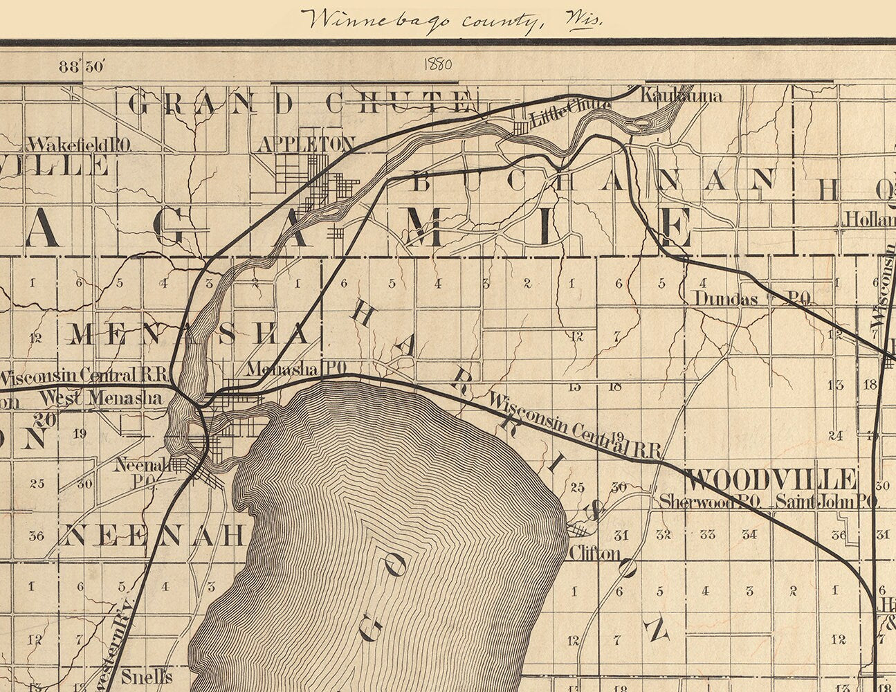 1880 Map of Winnebago County Wisconsin
