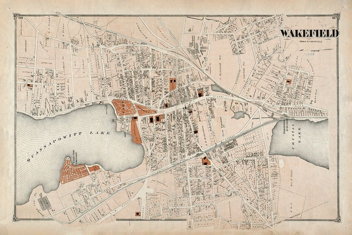 1874 Map of Wakefield Middlesex County Massachusetts