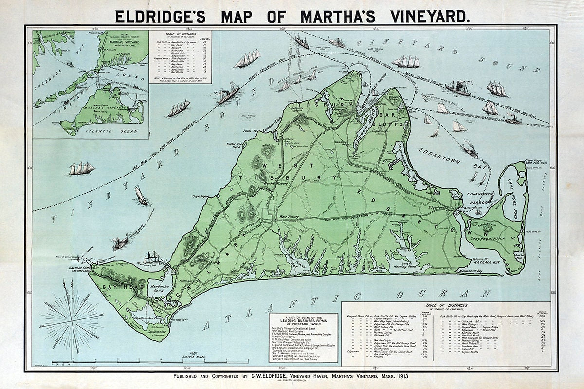1913 Map of Marthas Vineyard Massachusetts